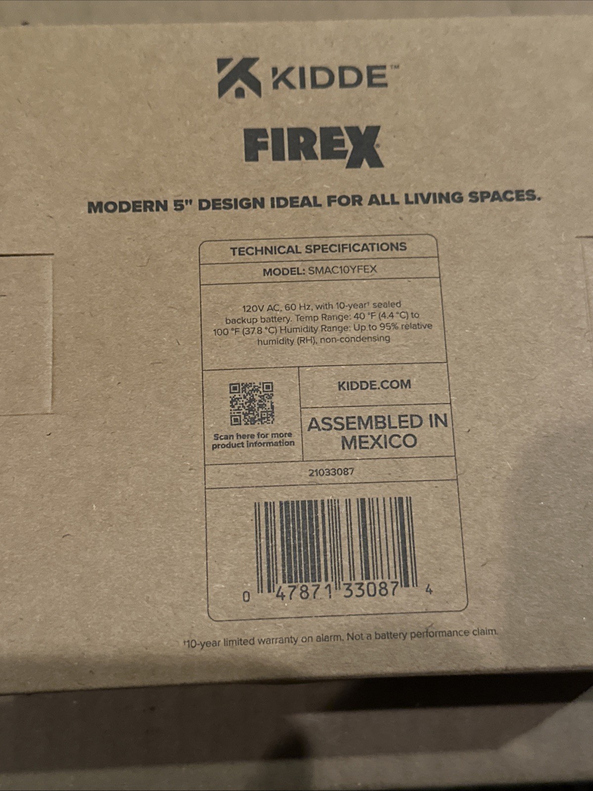 Kidde Firex SMAC10YFEX 21033087 Smoke Alarm, Hardwired W/ 10-Year Backup Battery