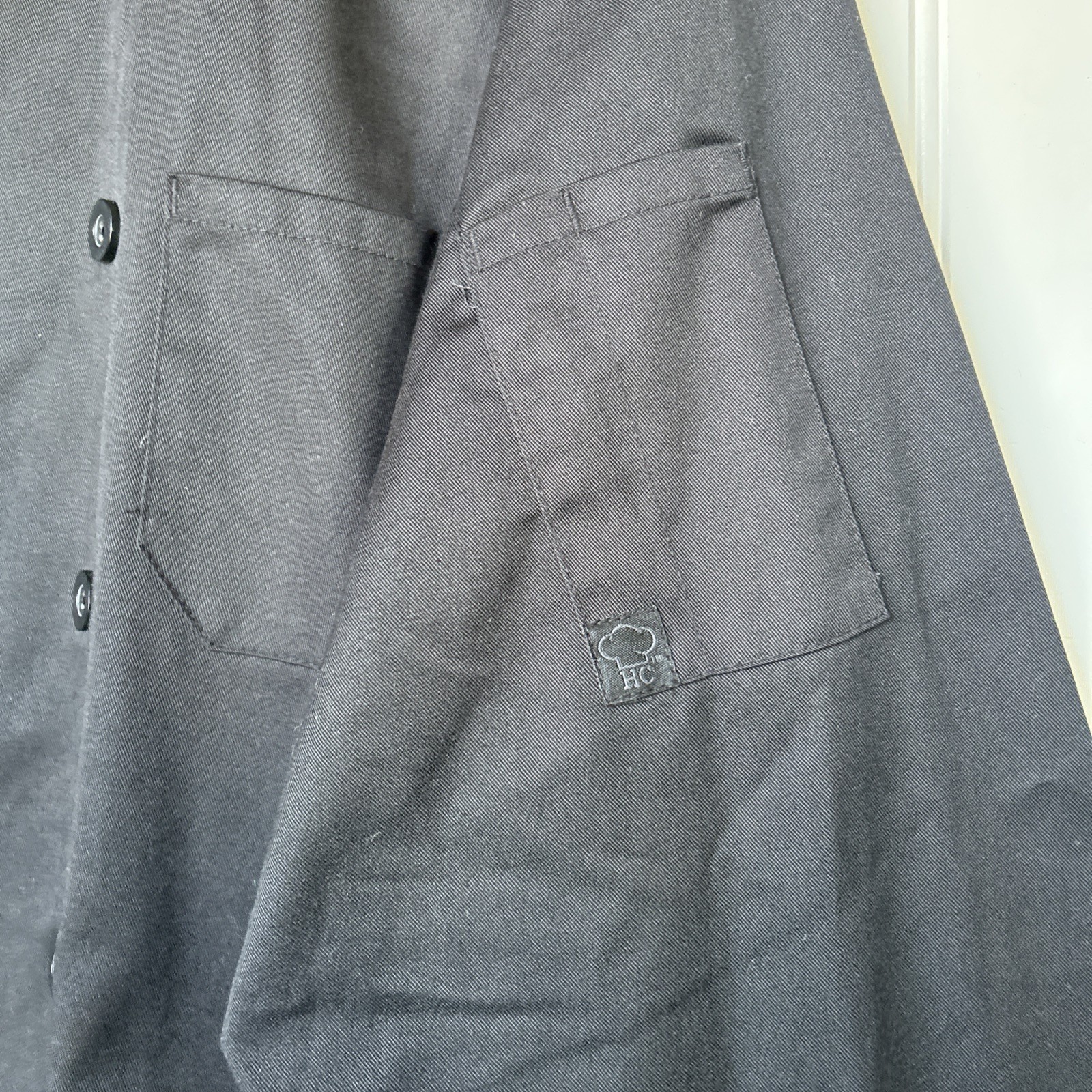 Happy Chef Men's Chef Coat Black Button-Down Long Sleeve L