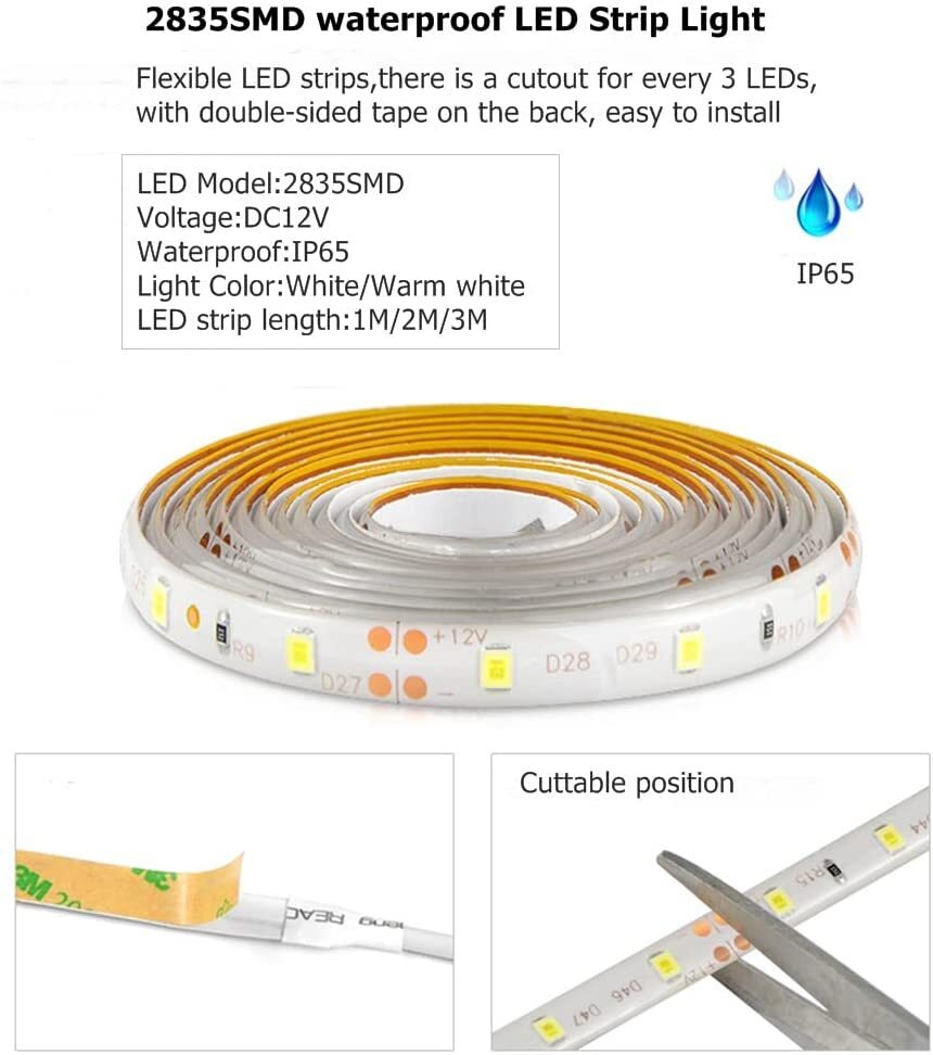 16.4ft Motion Activated LED Strip Light Waterproof for Kitchen, Bed, Stair