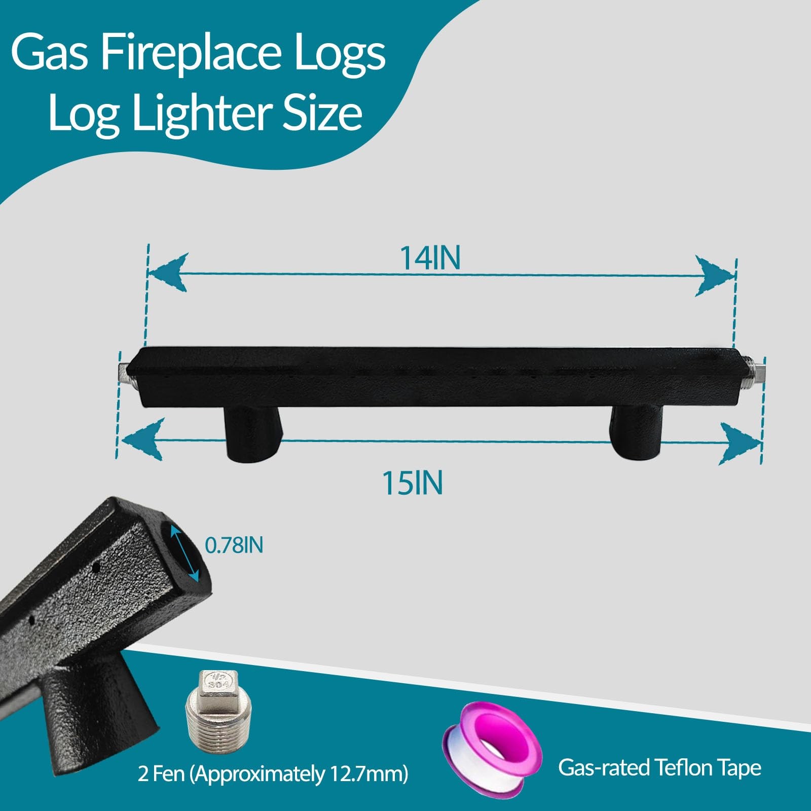 14" Cast Iron Gas Log Lighter Burner Natural Gas Fireplace Igniter Kit