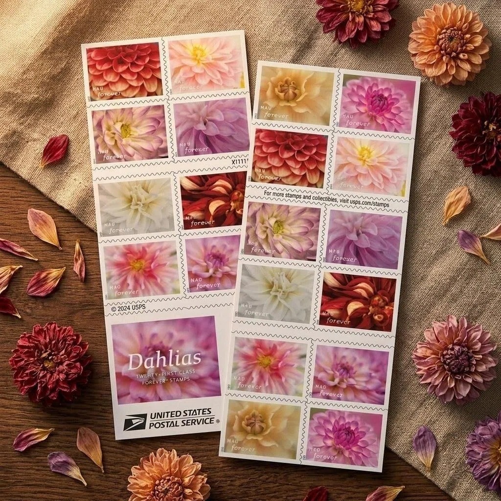 Dahlias 2025 (5 Books of 20) First-Class Mail Forever Postage Stamps Total 100PC