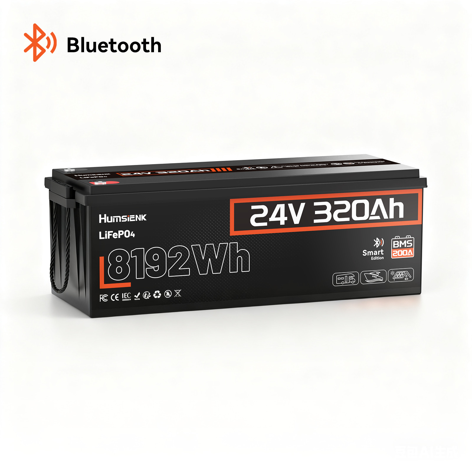 24V 320Ah 300Ah LiFePO4 Lithium Battery Bluetooth 8192Wh 200A BMS Solar Off-grid