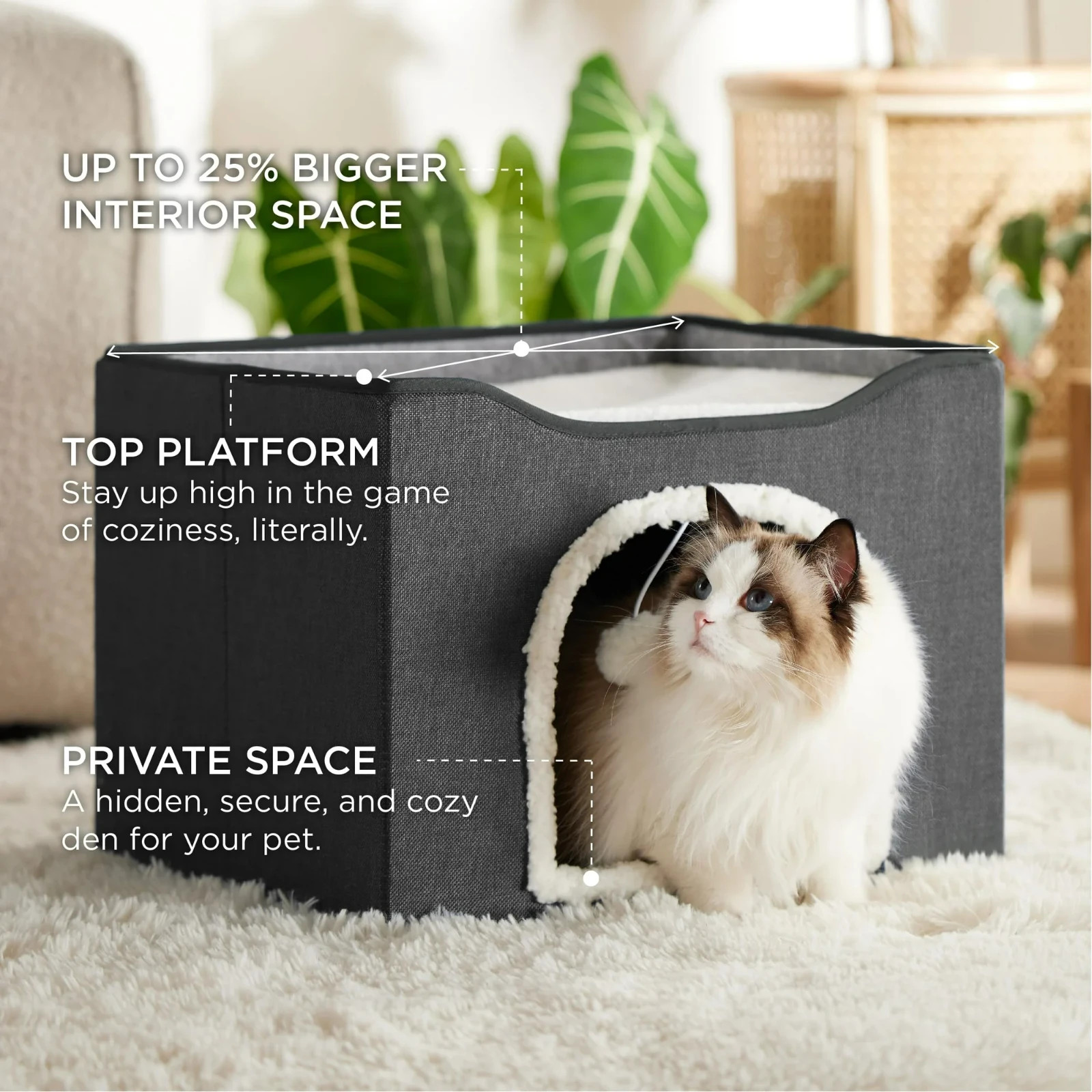 Cat Bed for Indoor Cats, Large Covered Cat House with Scratch Pad, Foldable Cat