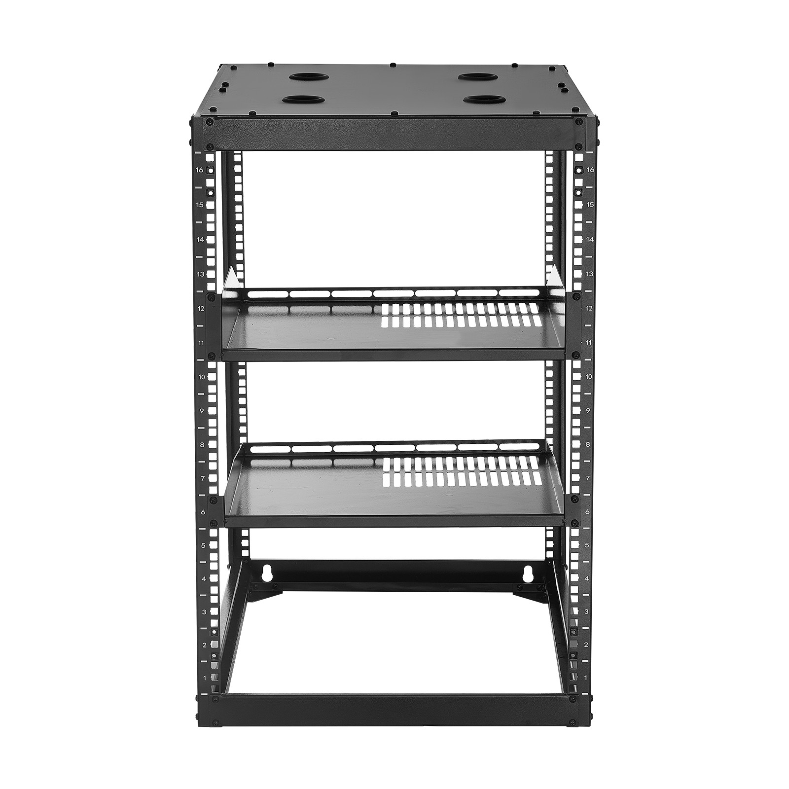 Uimoso 16U Open Frame Wall-Mount Server Rack with Shelves and 4-Post Design