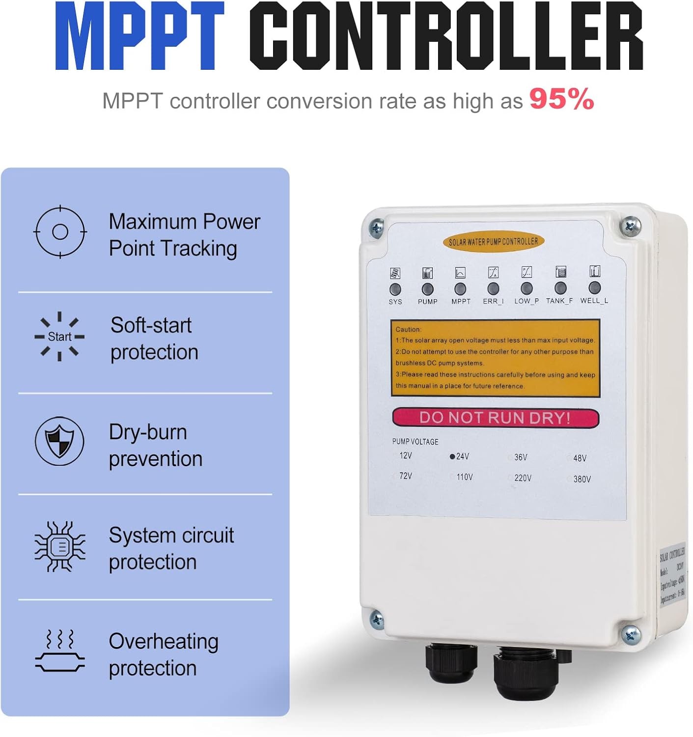 DC 400W 24V Solar Water Well Pump Kit with MPPT Controller 2 12V 100Ah Battery