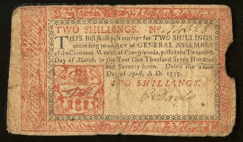 1777 PENNSYLVANIA Colonial Currency American Revolution Bank Note PA-215b, PCGS