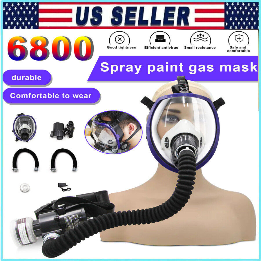 6800 Full Face Gas Mask Chemical Paint Spray Respirator Air Breathing Electric
