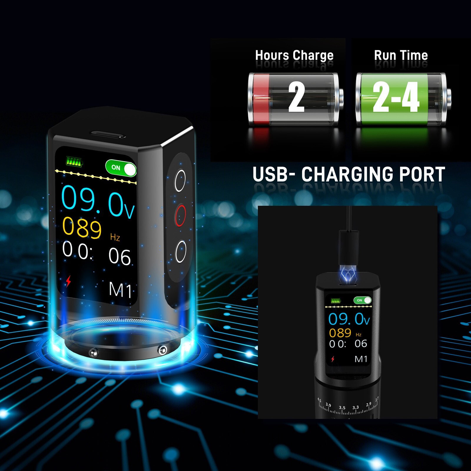 Wireless Tattoo Kit Complete Rotary Pen Machine 1200mAh Power Adjustable Stroke