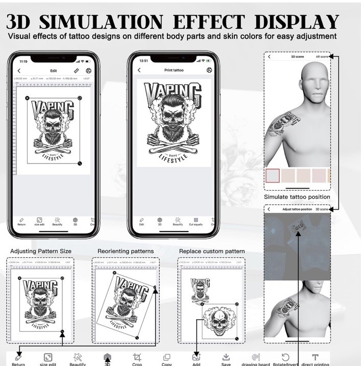 Wormhole Tattoo Stencil Printer Wireless Bluetooth 2,500mAh Battery Portable