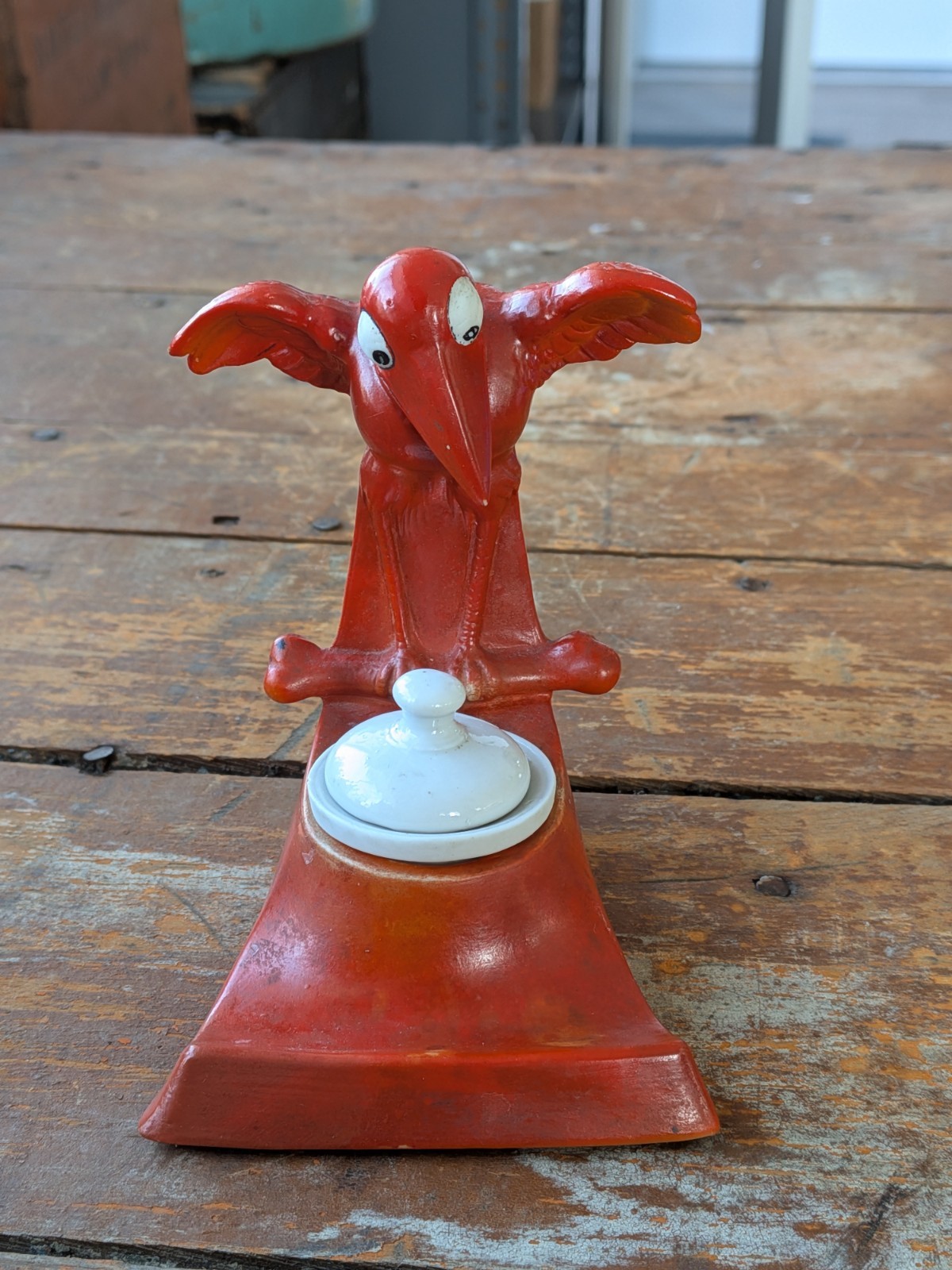 ***RARE*** Schafer Vater Vintage Halloween Red Crow w/Large Bone Ink Well Stand