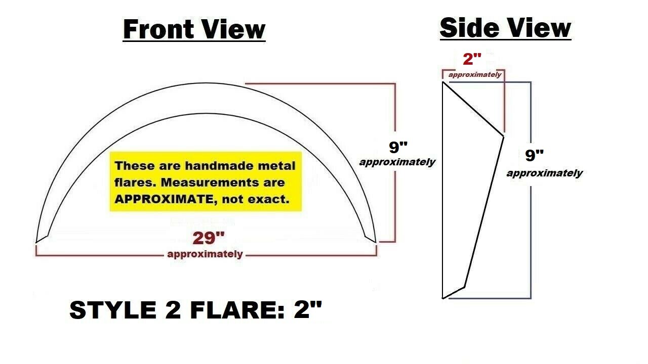 Universal Metal Fender Flares Style 2: 2" Wide, 4-piece set (hand-made)