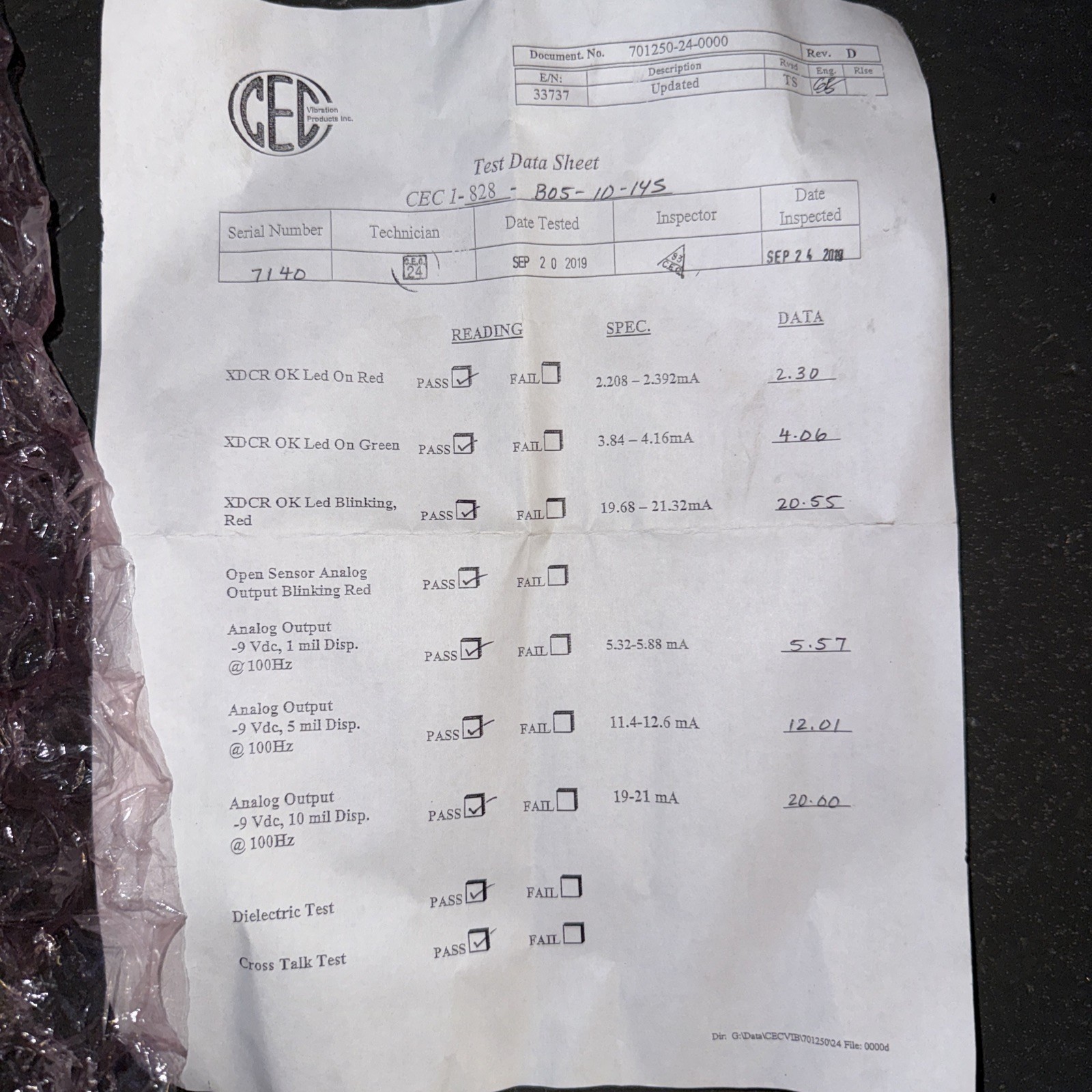 CEC / Radial Vibration Transmitter 1-828-B05-14S 1077688-17 SEALED NEW