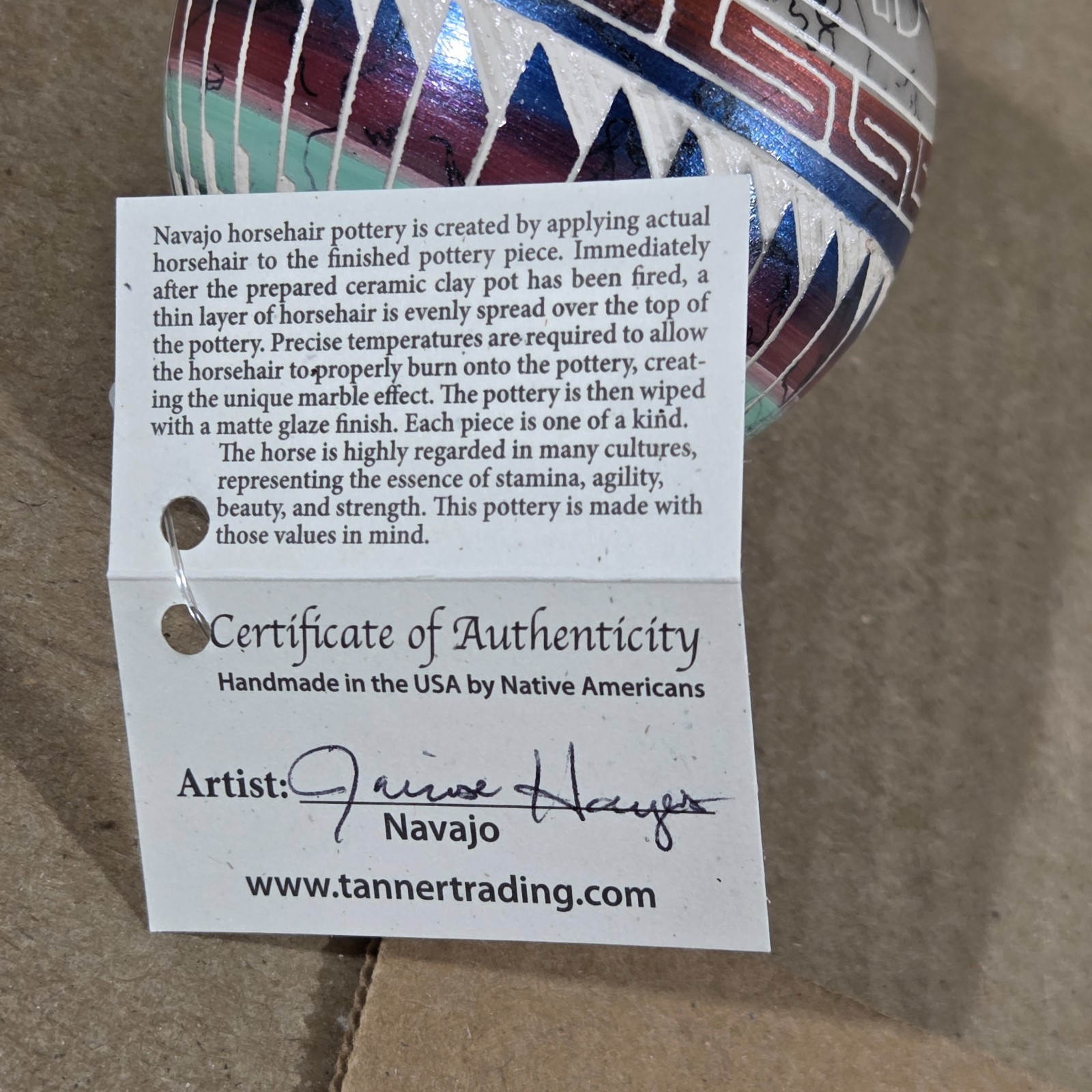 Navajo Christmas Ornament Handcrafted Horsehair Pottery Signed By Artist