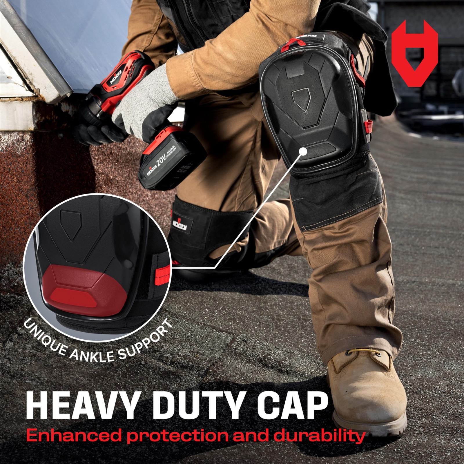 NoCry Professional Work Knee Pads, Ankle Support, Heavy-Duty, Construction, Men