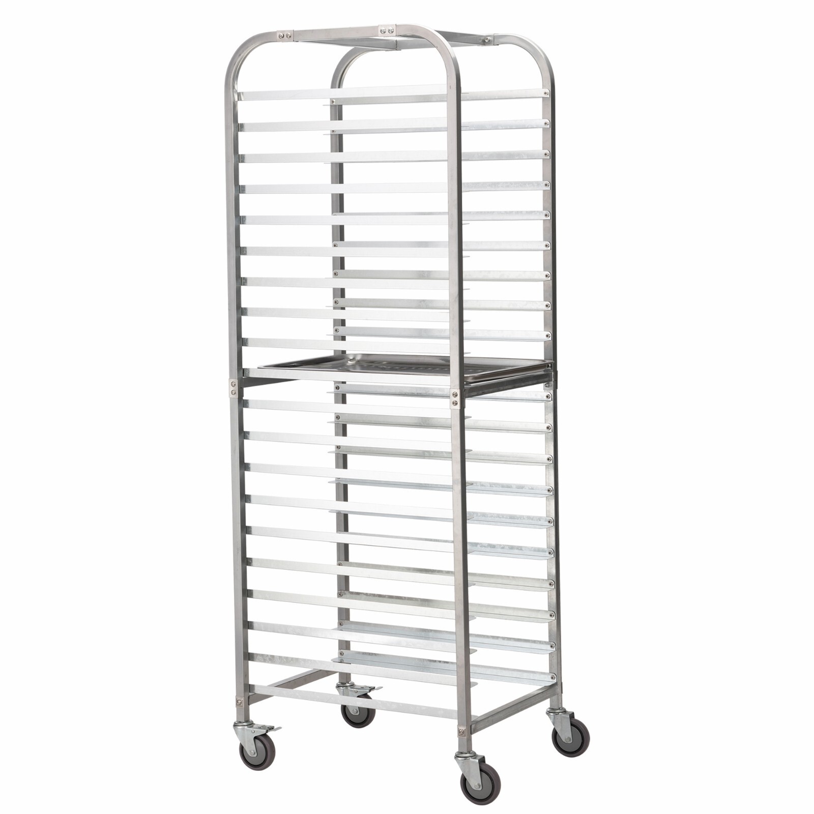20-Tier Bun Rack Pan Bakery Galvanized Iron Pan Rack with 4 Wheels for Catering