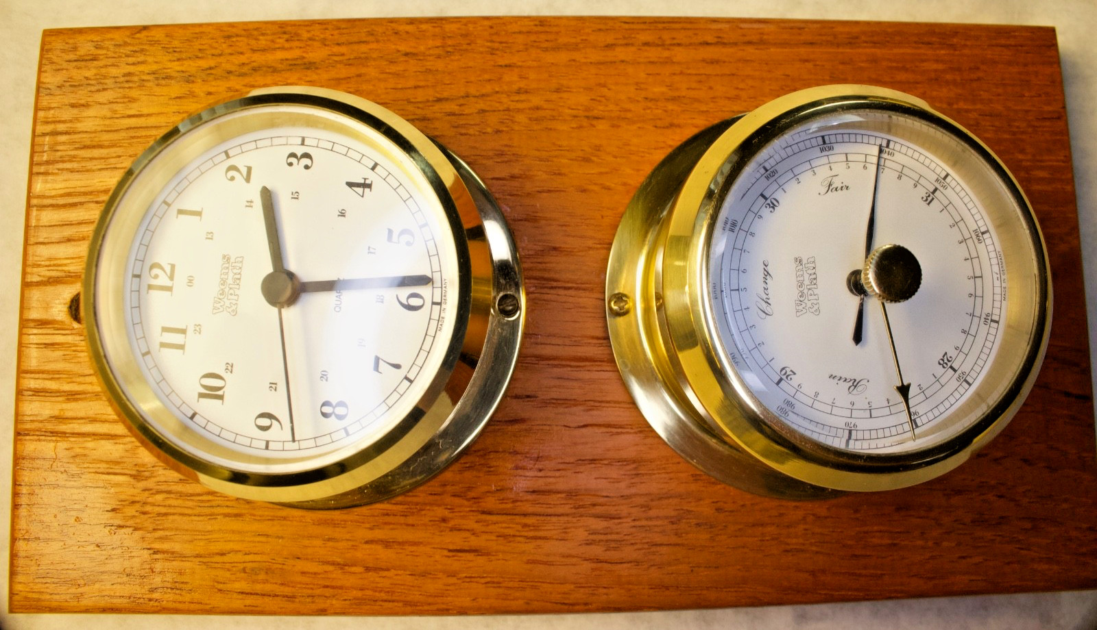 Weems & Plath solid brass quarts ship clock + berometer duo wall mounted