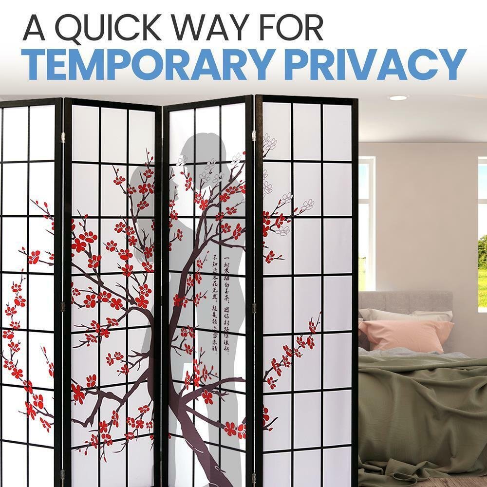 SereneLife Indoor Decorative 4Panel Screen Freestanding Japanese-Inspire Divider