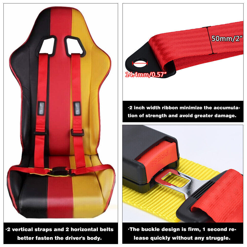 2PCS 4 Point 2" Safety Seat Belt Racing Harness Red Go-Kart CanAm X3 ATV UTV