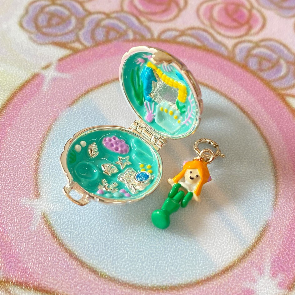 Polly pocket seashine mermaid locket sterling silver charm for bracelet