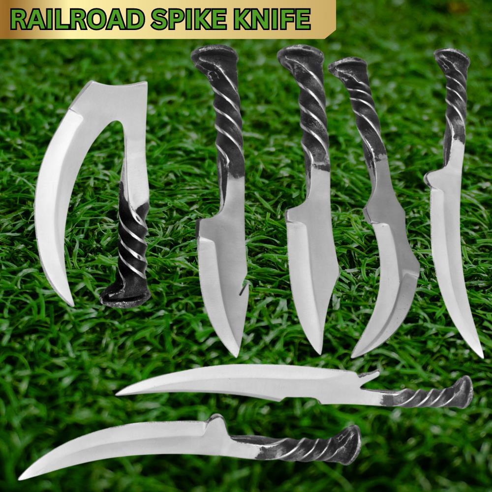 RAILROAD SPIKE KNIFE HAND FORGED - FIRESIDE SURVIVOR CAMPING TOOL W/ SHEATH