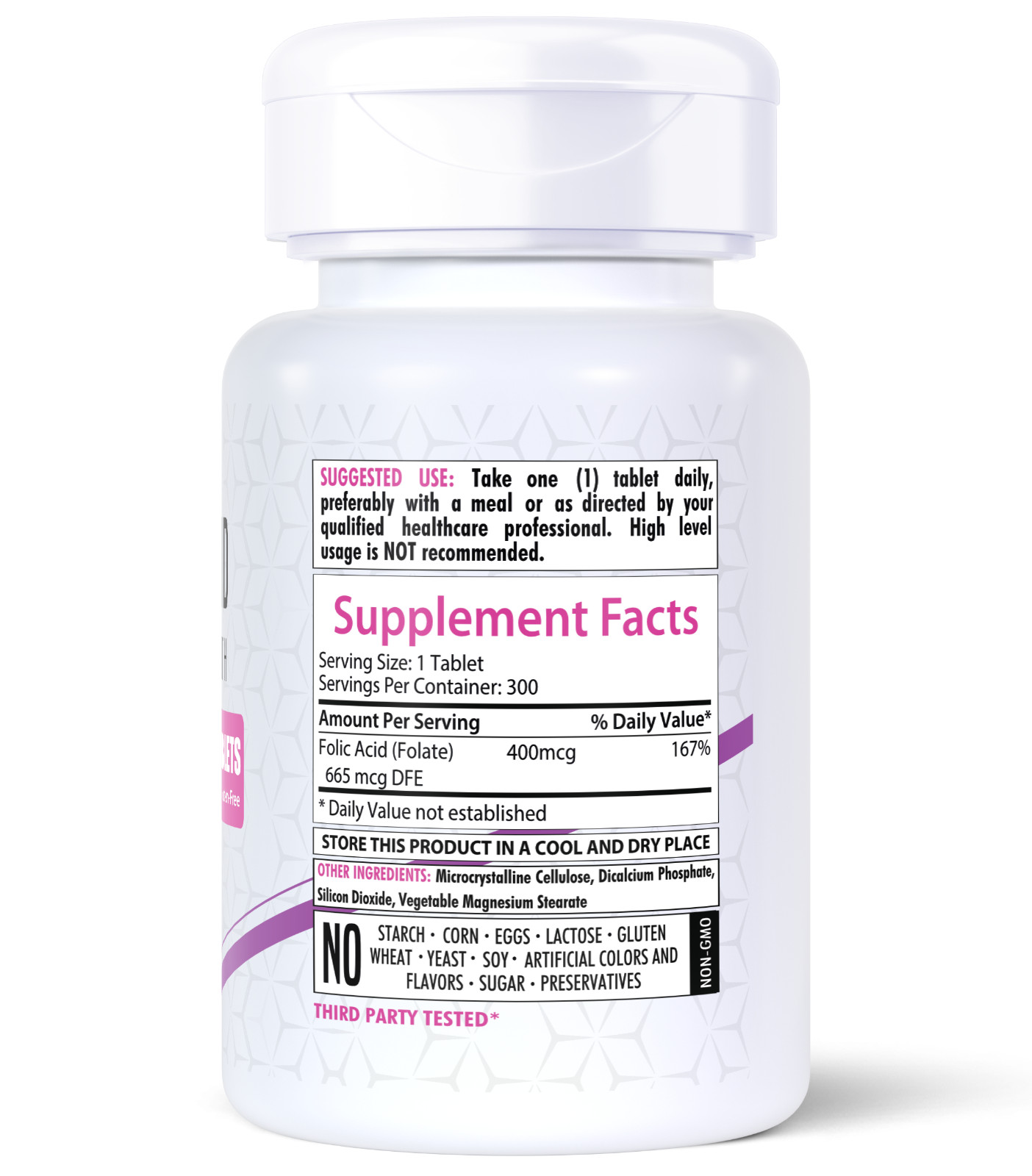 HealthFare Folic Acid 400mcg 300 Tablets Folate Vitamin B9 Water-Soluble