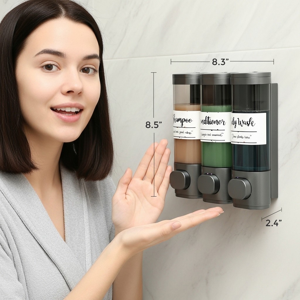 uMadeUs 3 Chamber Shower Dispenser - No Drill - Wall Mount - Easy Installation