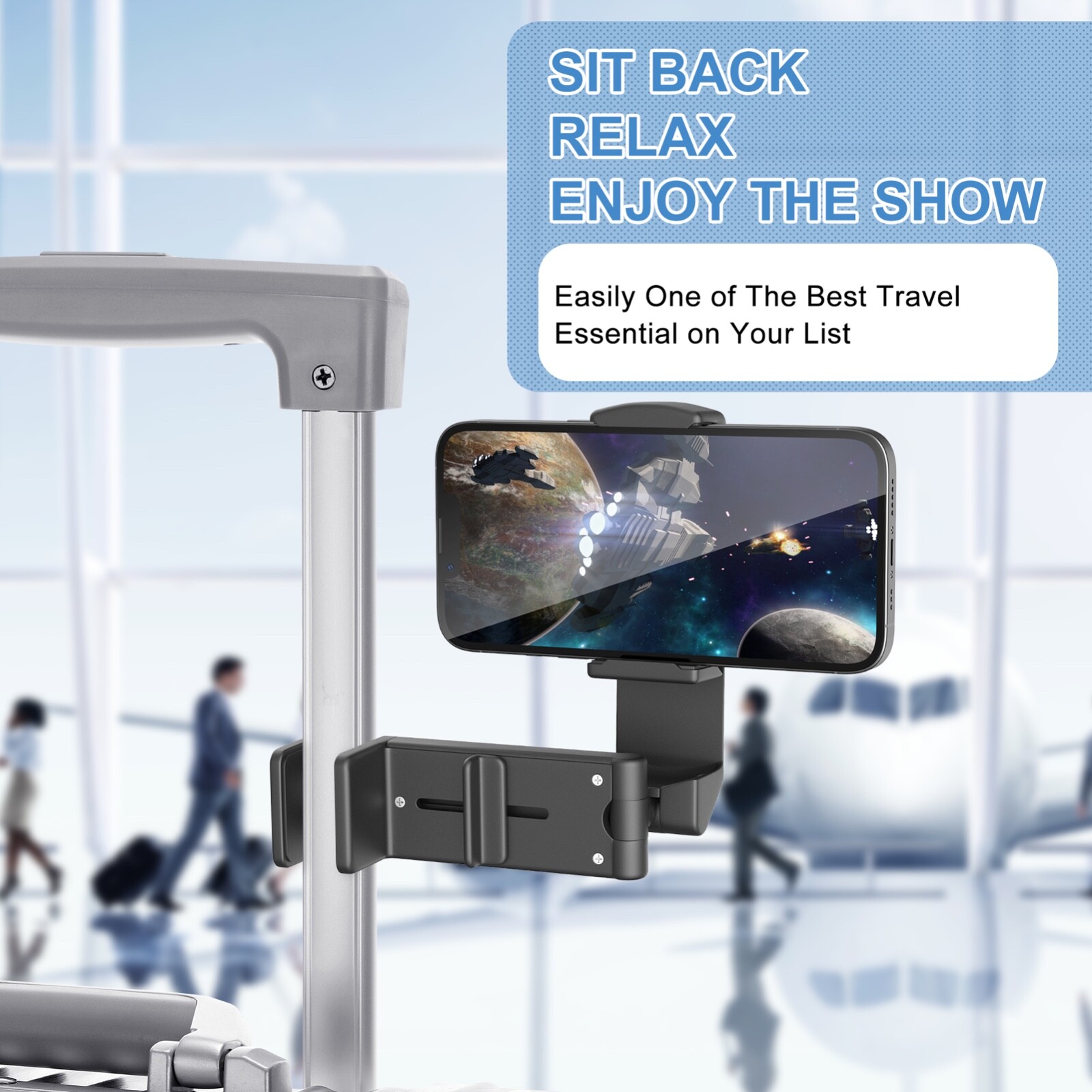 Universal Travel Phone Holder For Airplane, Luggage Handle, Desktop, Selfie.