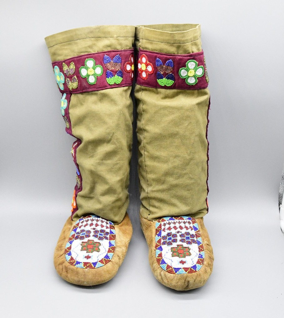 Cree Hightops Beautifully Beaded on Moosehide/ Canvis Tops