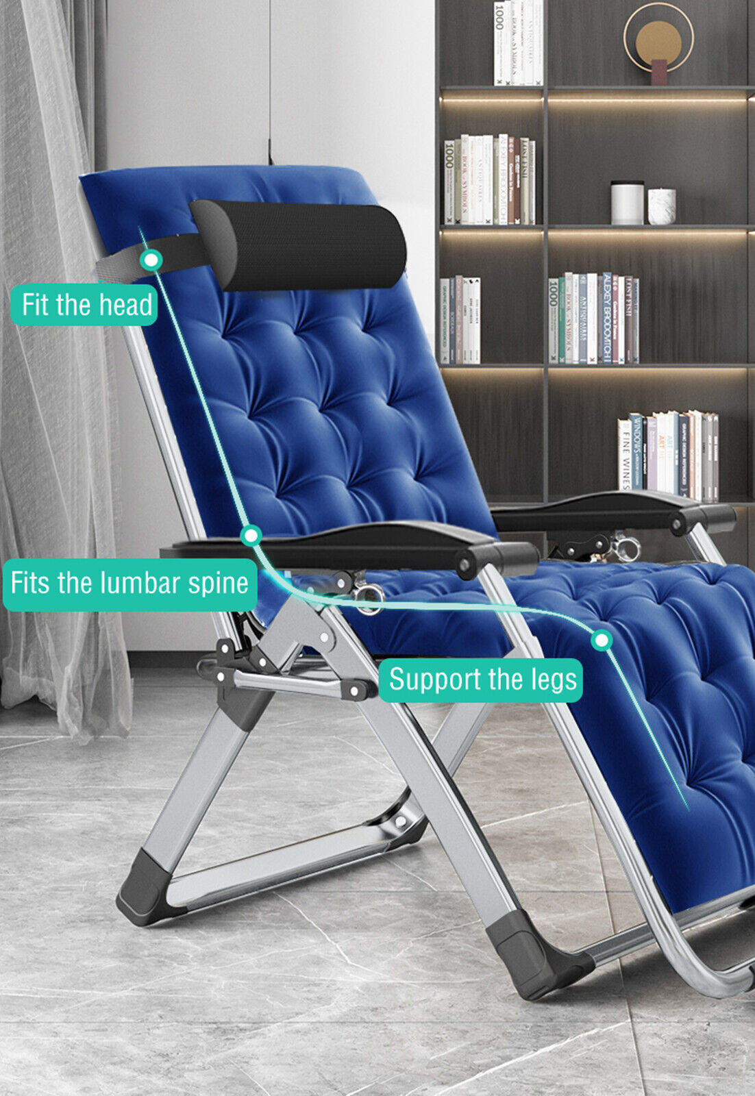 SLSY Zero Gravity Chair Lawn Recliner Reclining Patio Lounger Chair Blue Cushion