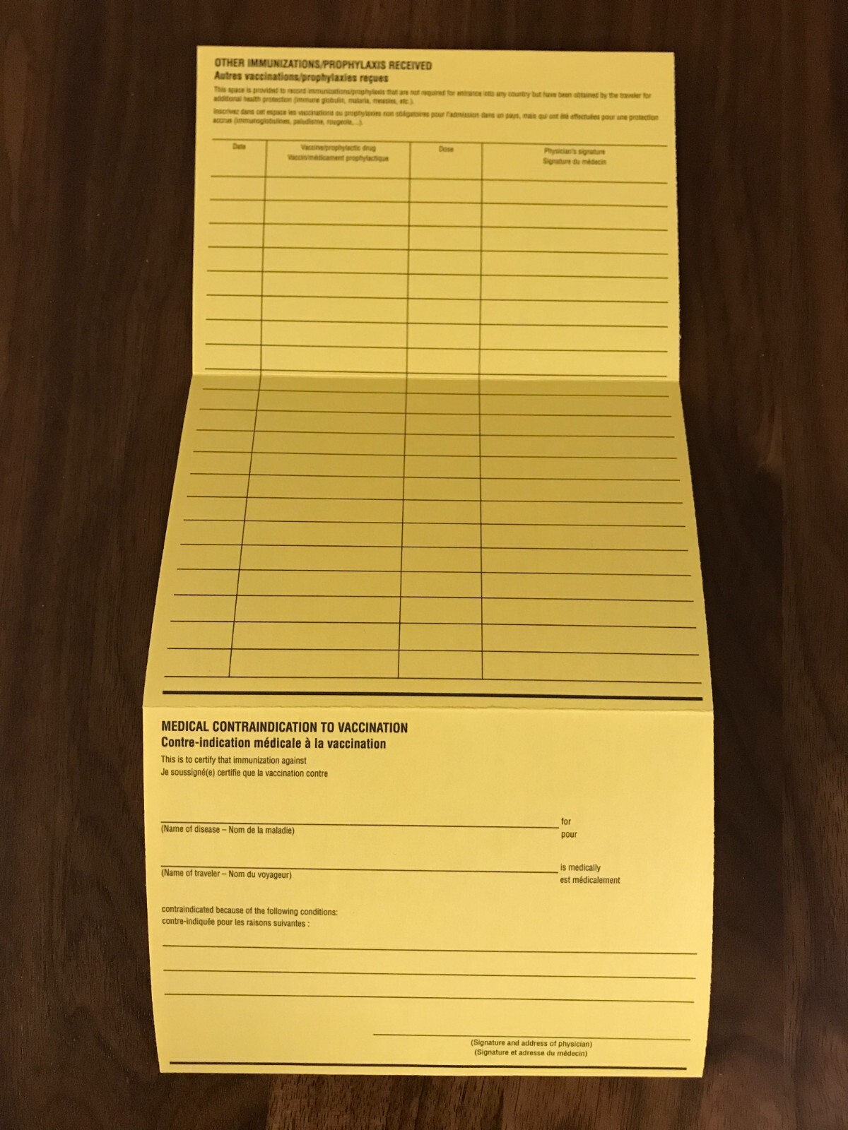 International Certificate of Vaccination - Yellow Card - Carte Jaune