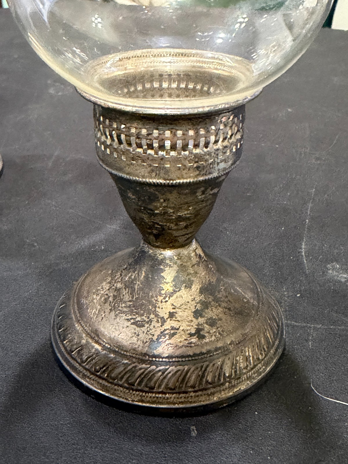 VTG Crosby sterling weighted hurricane etched candle holders set of 2 READ