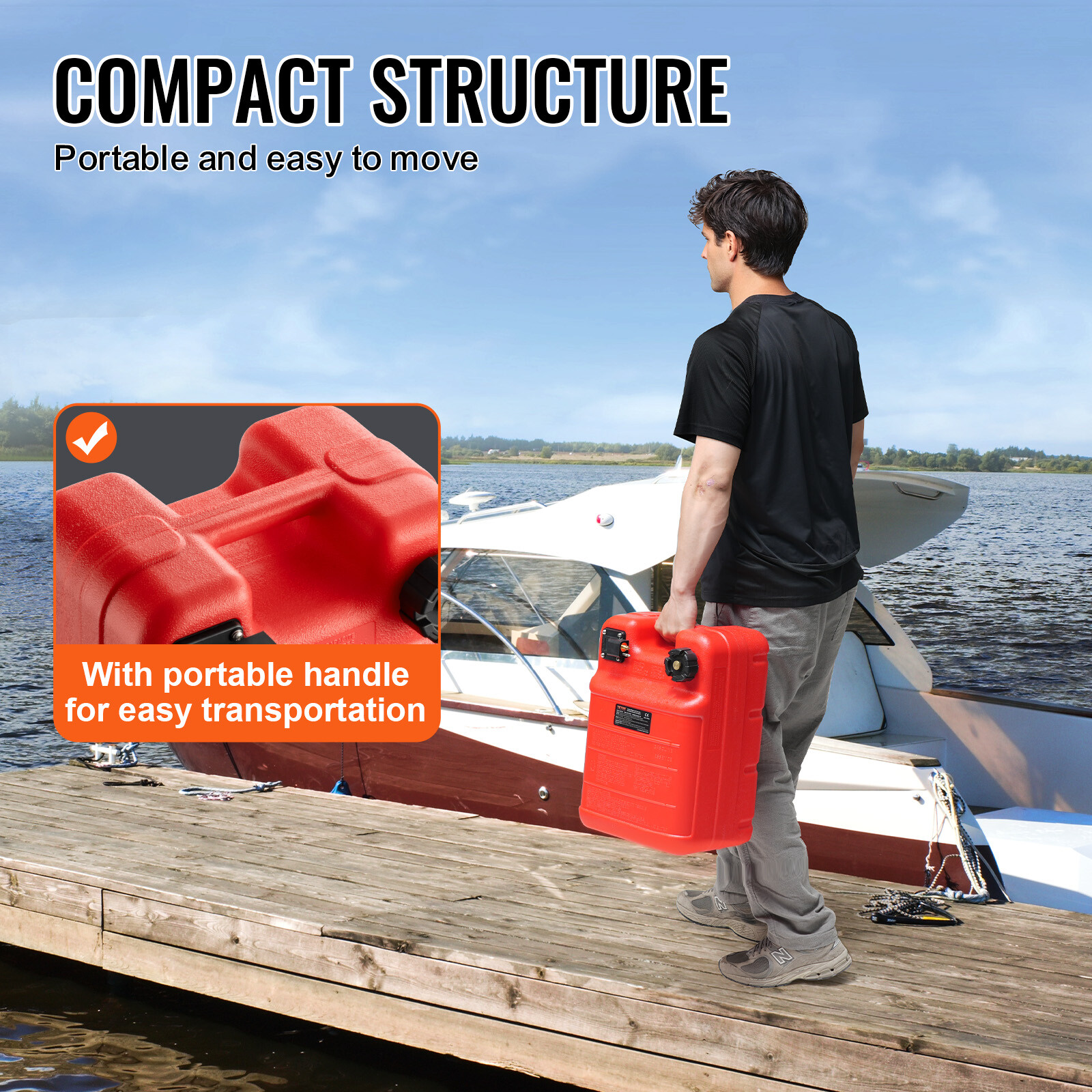 VEVOR Boat Fuel Tank Portable Marine Outboard Gas Tank 6.34 Gallon/24L with Hose