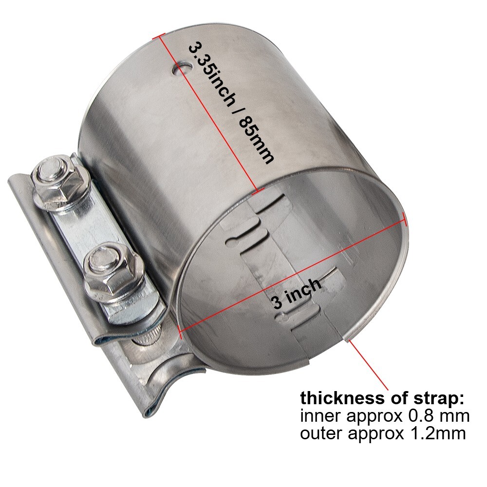 3 Inch Butt Joint Band Clamp Exhaust Clamp Sleeve Coupler 304 Stainless Steel US