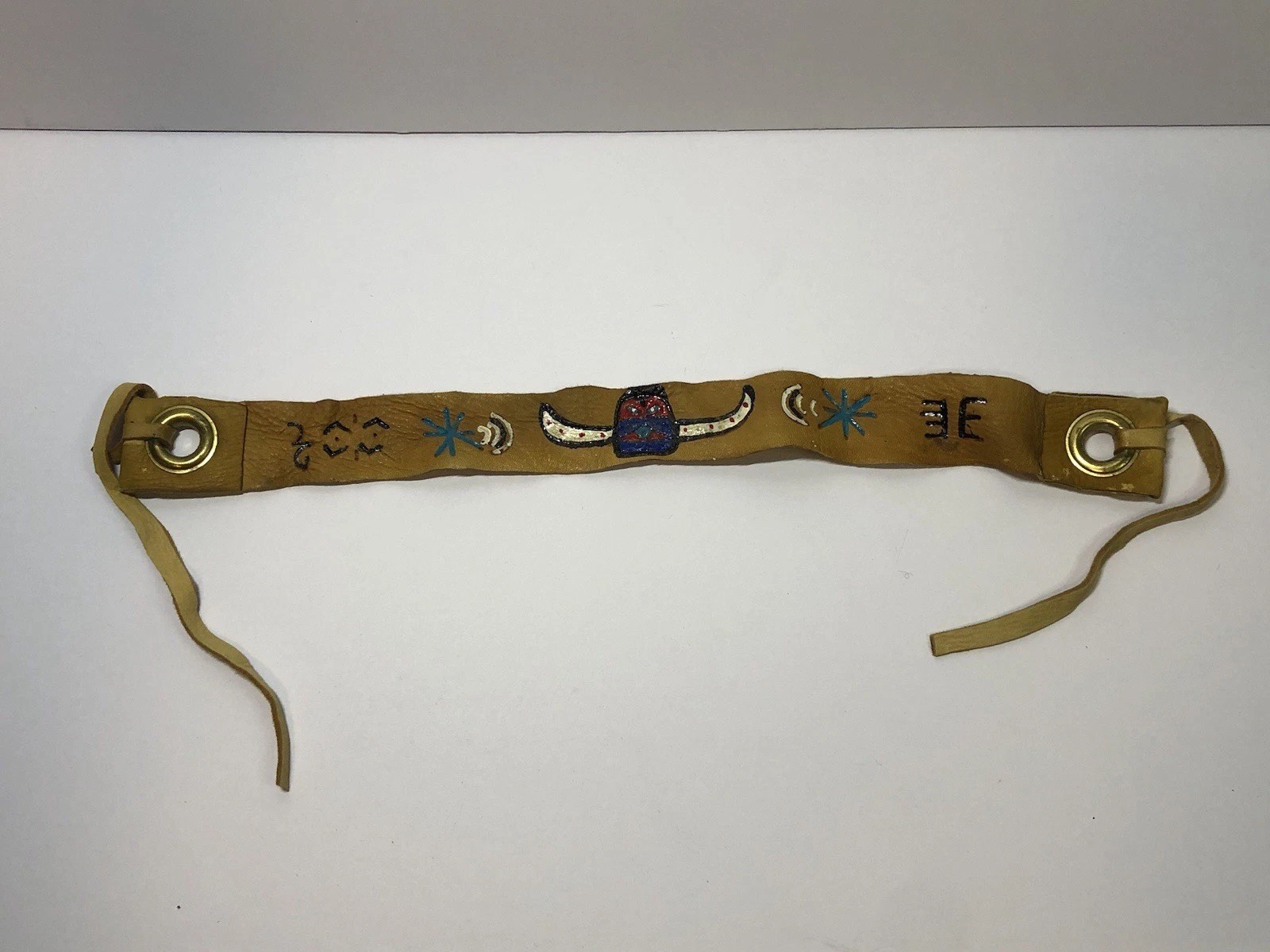 Vintage Native American Leather Headband Hand Made & Painted Tribe History