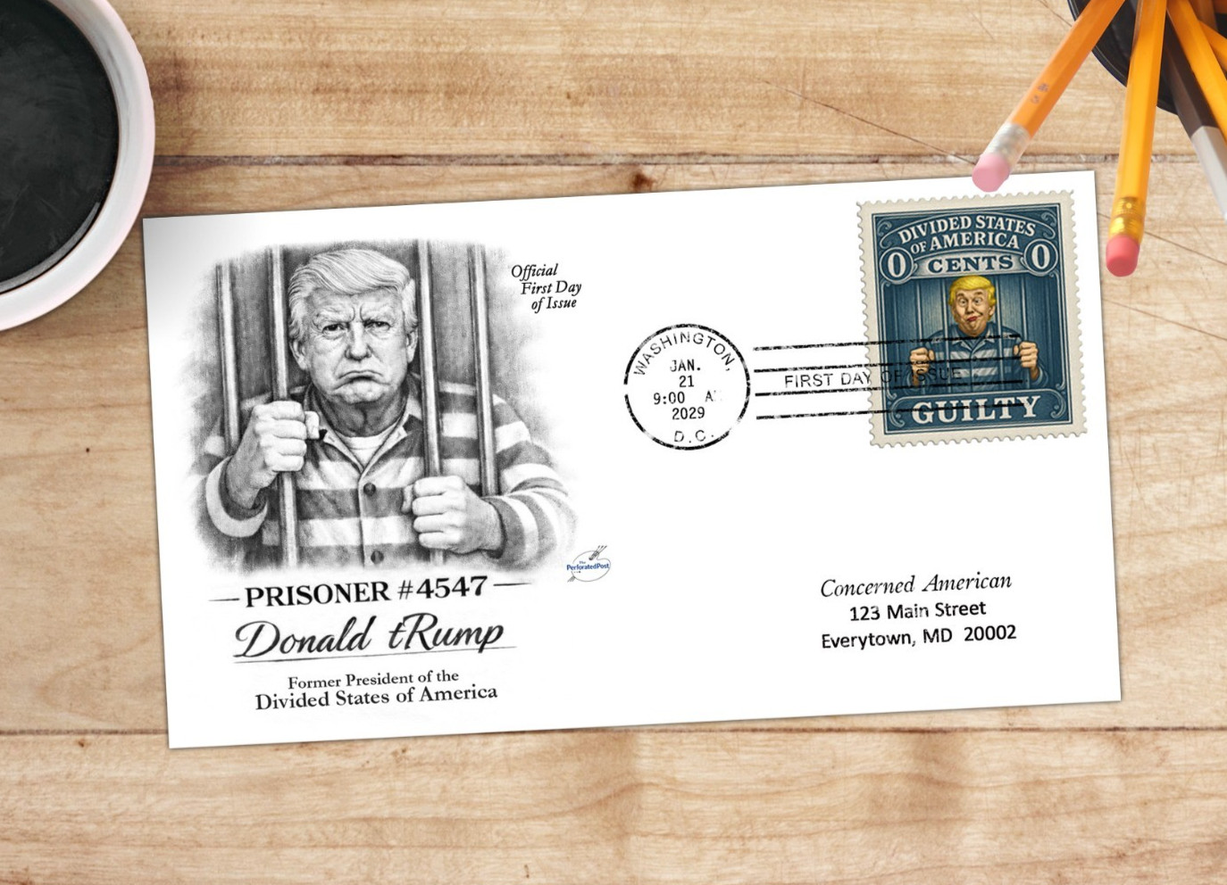 tRump - GUILTY! - Faux-FDC Cover - (Artistamp, Faux Postage, Cinderella)