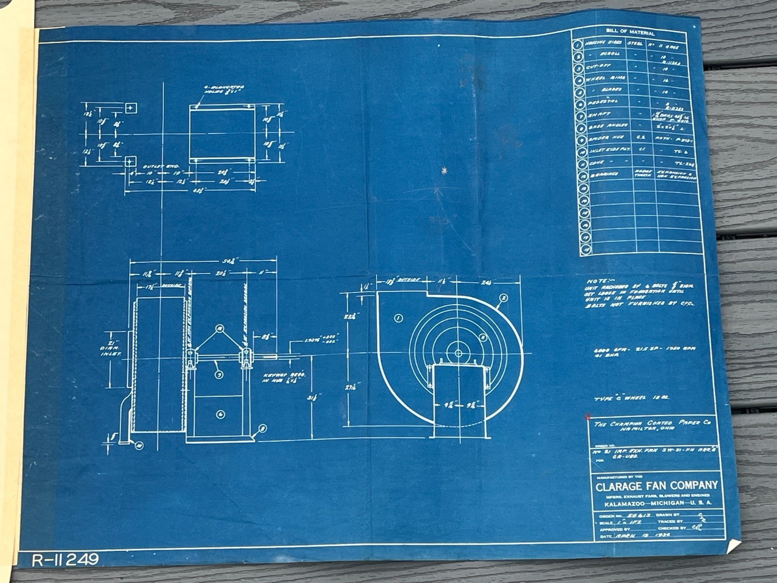 Lot 6 Vtg Industrial Dorr CO Blueprints Claridge Fan Cutler Hammer Blue Prints
