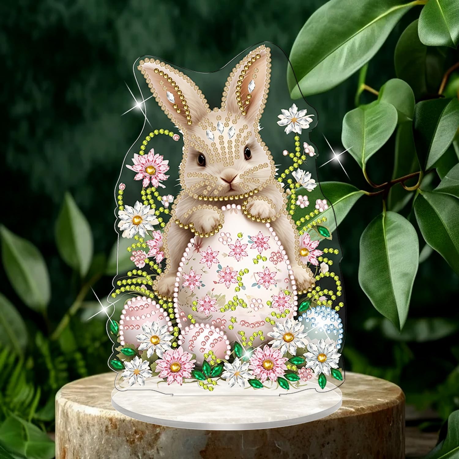 1 Pcs Easter Tabletop Diamond Painting Ornament Cute Bunny Eggs Flower Designs..