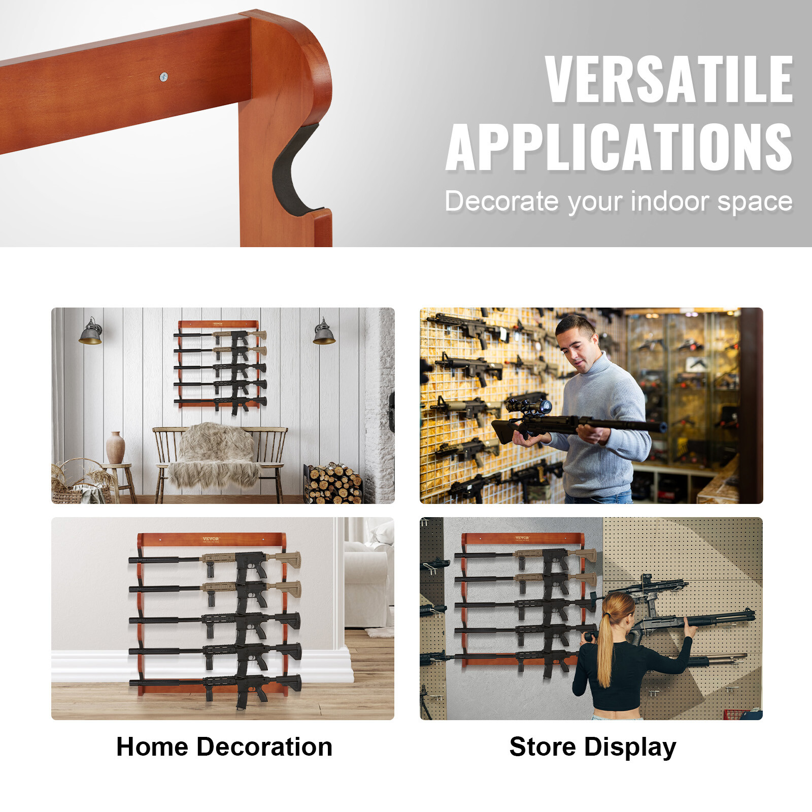 VEVOE Gun Rack 5-Slot Wood Gun Rack Wall Mount Gun Display Rack holds 5 Rifles