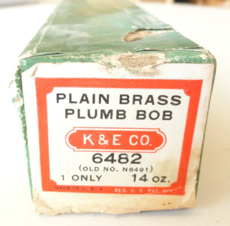 Vintage K&E Plain Brass Plumb Bob 6482- 14 ounce