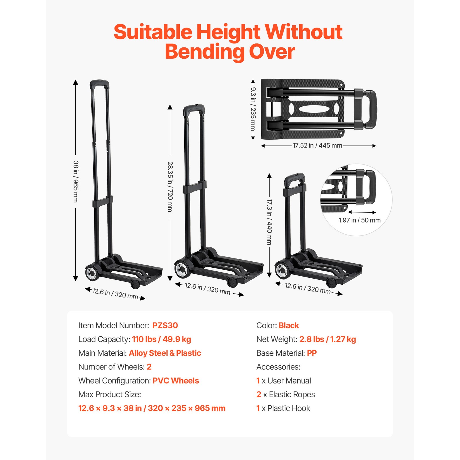 Uimoso Folding Hand Truck 110 lbs Capacity Cart for Transporting Items