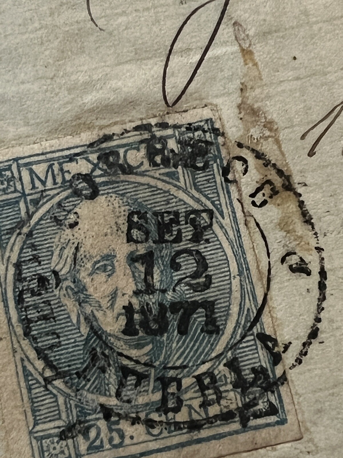 1871 PUEBLA MEXICO FOLDED LETTER COVER, OVAL CANCEL, HIDALGO IN CIRCLE STAMP