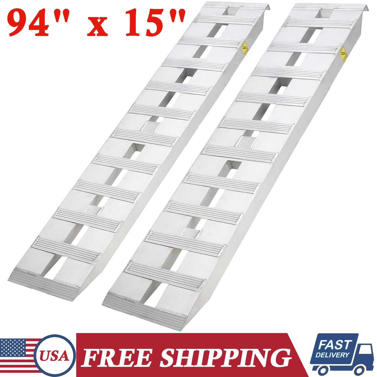 2 Pack 94"x15" Aluminum Trailer Ramps 6000 LBS Loading Ramps with Top Hook Ends