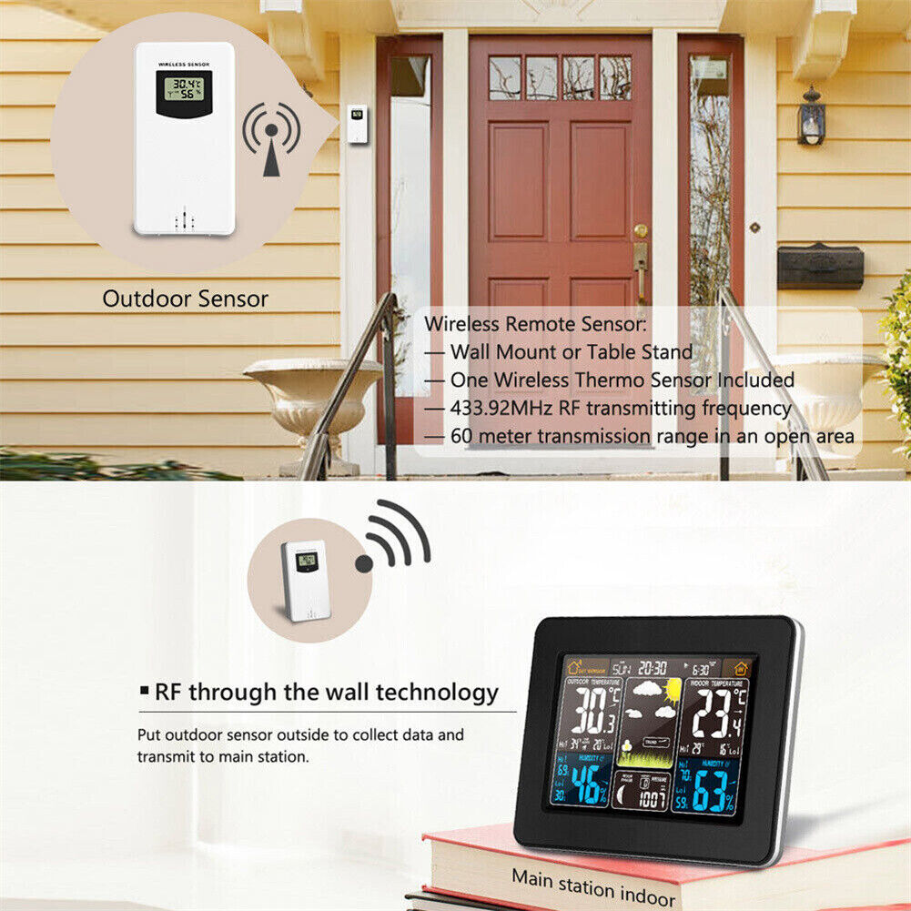 Digital LCD Indoor Outdoor Wireless Weather Station Clock Calendar Thermometer