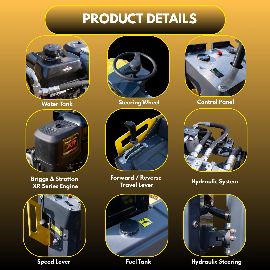 TYPHON FURY 15 Mini Road Roller 1.5Ton 13.5 hp B&S Gas Engine Hydraulic Steering