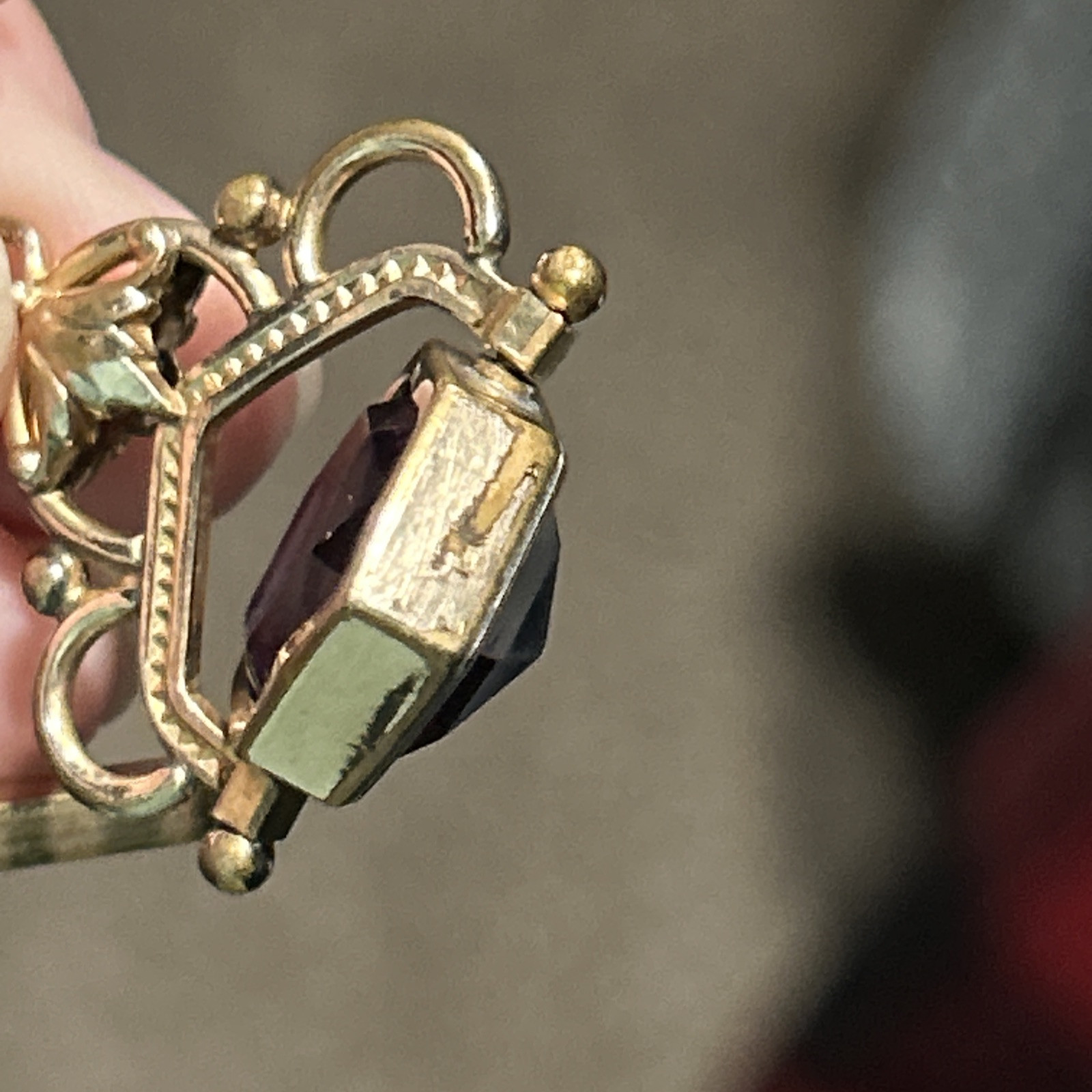 Victorian Rose Gold Fill Purple Watch Fob Spinner Book Link Chain Large Ring