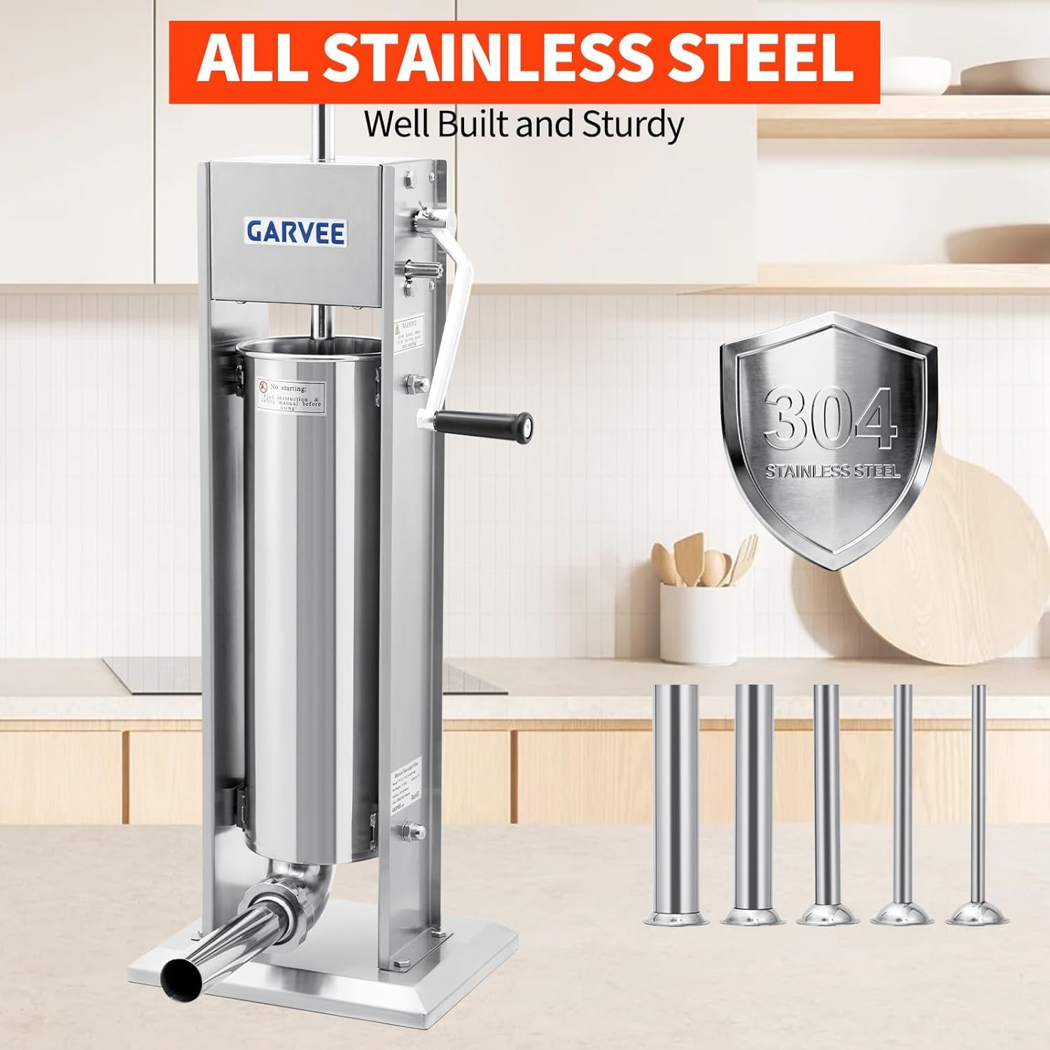 15LBS/ 7L Sausage Stuffer 304 Stainless Steel Manual Sausage Maker for Household