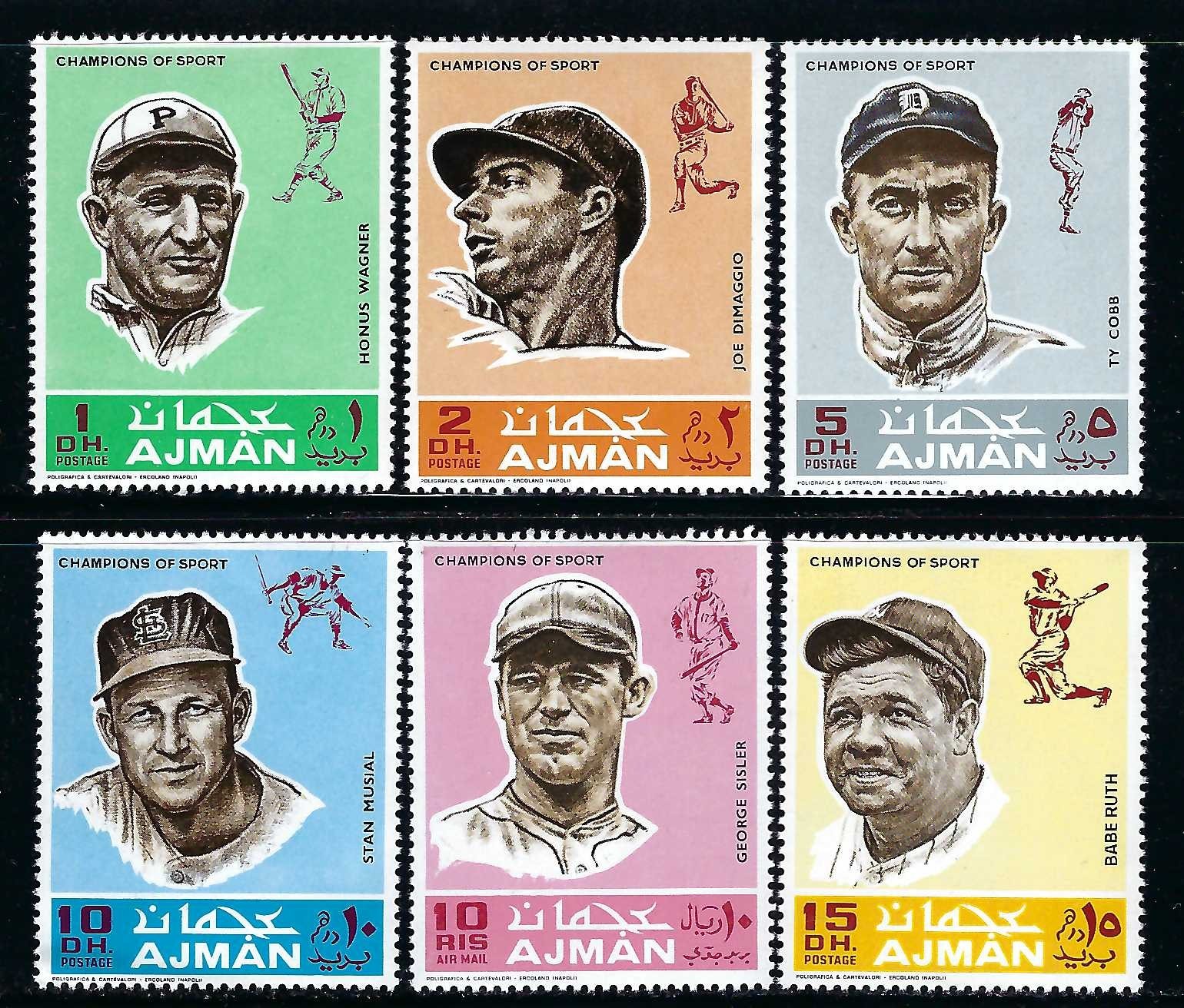 Ajman  1969 Baseball Champions of Sport • Babe Ruth • Ty Cobb • Others