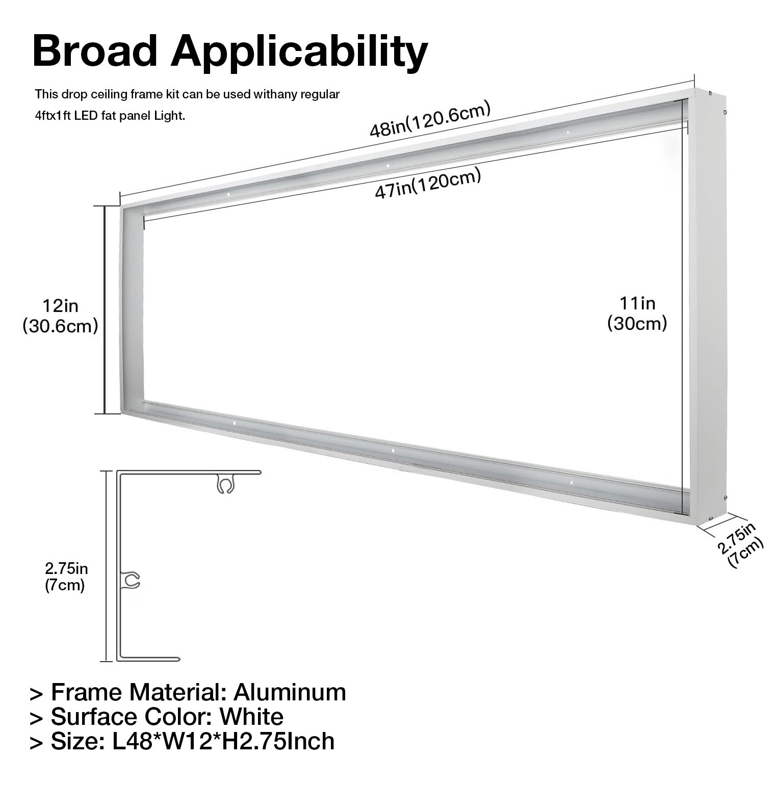 4-Pack, 1X4 FT Surface Mounted Frame Kits for Ceiling installation, 2.75"H