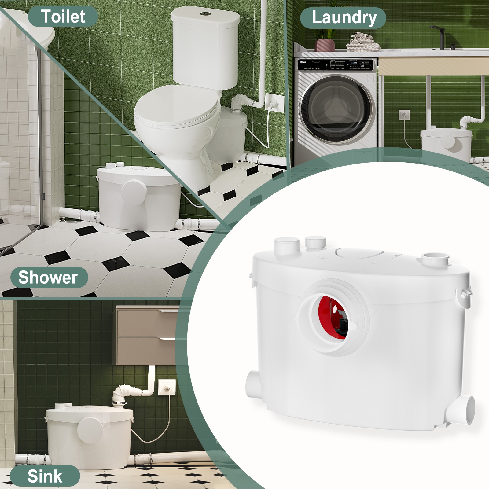 750W Upflush Macerating Toilet System Dual Flush 1/1.6GPF w/ Pump for Basement