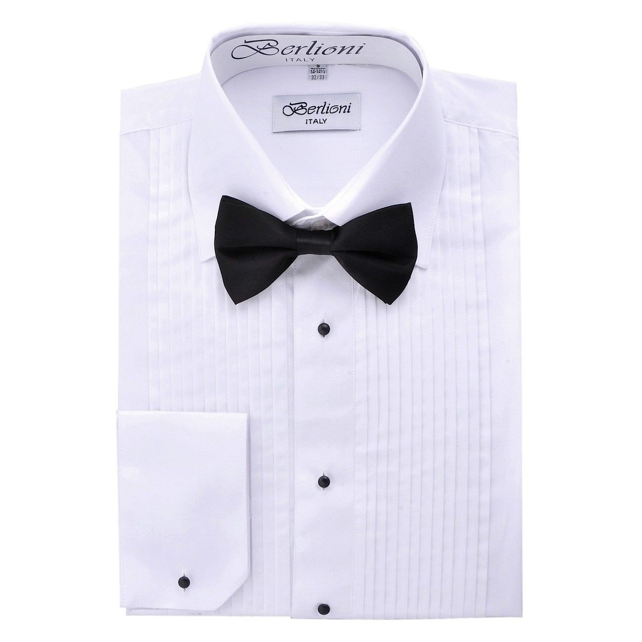 Berlioni Men's White Tuxedo Dress Shirt with Bow Tie New